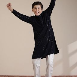 Manyavar Boys Ethnic Motifs Embroidered Regular Chikankari Kurta with Pyjamas-33