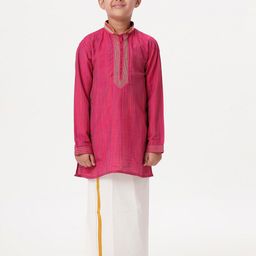 Ramraj Boys Mandarin Collar Straight Kurta With Veshti-15