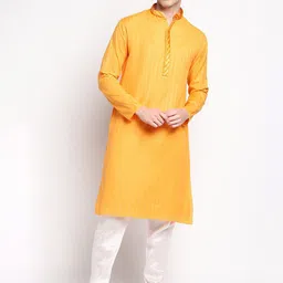 DEVOILER Men Men Orange Self-Design Kurta with Pyjamas-image-93