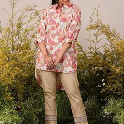 Libas Floral Printed Shirt Collar Three-Quarter Sleeves Pathani Kurti-30
