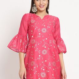 studio rasa Floral Printed Chanderi Silk Straight Kurti-66