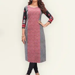 Jevi Prints Women Red & Black Chevron Printed Pure Cotton Kurta-picture-55