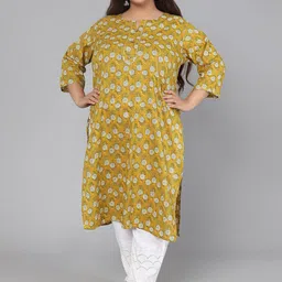 Jevi Prints Women Yellow & White Floral Printed Cotton Plus Size Kurta-picture-50