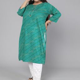 Jevi Prints Women Plus Size Green Bandhani Printed Gotta Patti Kurta-image-34