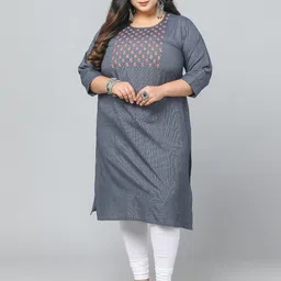 Jevi Prints Plus Size Embroidered Pure Cotton Straight Kurta-picture-17