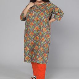 Jevi Prints Women Plus Size Multicoloured Ethnic Motifs Printed Gotta Patti Block Print Kurta-22