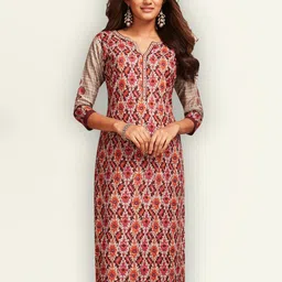 Jevi Prints Women Maroon & Beige Ethnic Motifs Printed Kurta-picture-8
