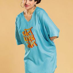 LetsDressUp Graphic Printed V-Neck Extended Sleeves Kaftan Dress-image-71