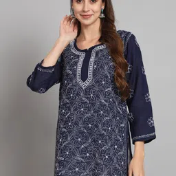 PARAMOUNT CHIKAN Ethnic Motifs Embroidered Lucknowi Chikankari Cotton Kurti-picture-37