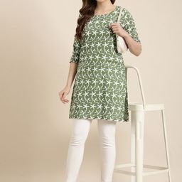 SHOWOFF Floral Embroidered Round Neck Kurti-image-29