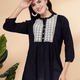 Pistaa Mandarin Collar Embroidered Pure Cotton A-Line Kurti-picture-49
