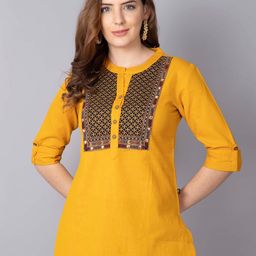 Pistaa Yellow Embroidered Kurti-image-34