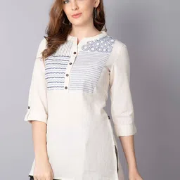Pistaa Off White Embroidered Kurti-picture-29