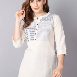 Pistaa Off White & Blue Embroidered Kurti-image-75
