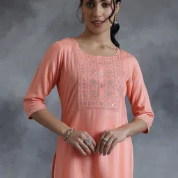 Libas Floral Yoke Designed Beads and Stones Straight Kurti-image-34