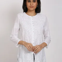 PARAMOUNT CHIKAN White Embroidered Chikankari Pure Cotton Sustainable Kurti-picture-30