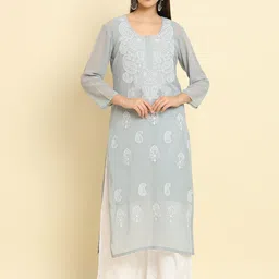 Rudraaksha Creations Paisley Embroidered Chikankari Detailed Straight Kurta-image-4