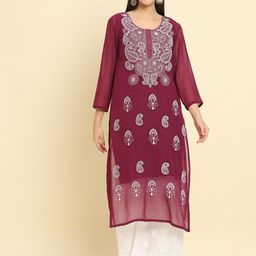Rudraaksha Creations Paisley Embroidered Georgette Chikankari Kurta-image-101