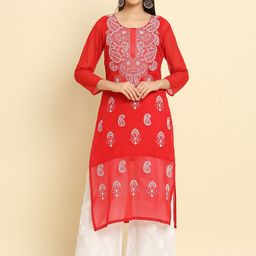 Rudraaksha Creations Ethnic Motifs Embroidered Chikankari Kurta-image-100