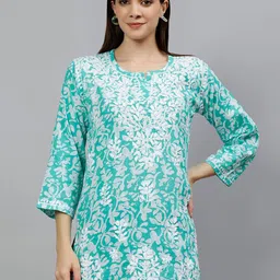 Seva Chikan Floral Printed Lucknowi Chikankari Straight Kurti-image-54
