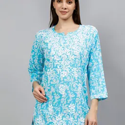 Seva Chikan Floral Printed Lucknowi Chikankari Straight Kurti-10