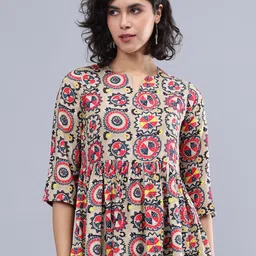 Cot'N Soft Geometric Printed V-Neck Pure Cotton Empire A-Line Kurti-7