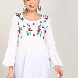 VAHSON Ethnic Motifs Embroidered Bell Sleeves Chikankari Pure Cotton A-Line Kurti-image-69