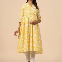 CRAFIQA Floral Printed Maternity Pure Cotton Anarkali Kurta-image-79