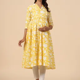 CRAFIQA Floral Printed Floral Maternity A-Line Kurta-image-30