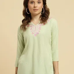 QAZMI Pashmina Work Aari Embroidered Kurti-image-1