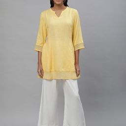 AURELIA Woven Design Mandarin Collar Panelled A-Line Kurti-image-70