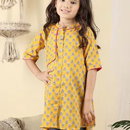 Sangria Girls Floral Printed Pure Cotton Straight Kurtis-image-95