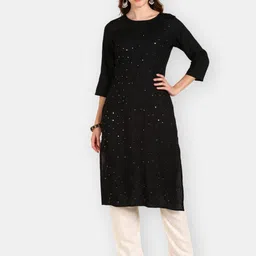 VEDANA Women Black Embellished Sequinned Kurta-image-6