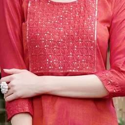 anouk rustic Anouk Red Ethnic Yoke Design Sequins Straight Kurta image 2