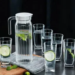1300 ml with Lid Drinking Glasses Set 6 300ML, Jug Glass Set-28