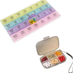 Weekly 2pc Combo 6-Slot Daily Pill Organizer Box + 4-Layer Medicine Pill Box for Travel Pill Box-image-63