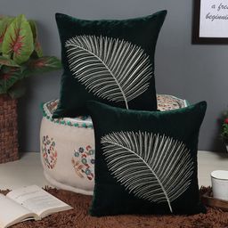 Decoghar Green & White 2 Pieces Floral Embroidered Square Cushion Covers-image-33