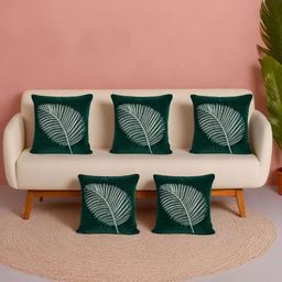 Decoghar Green & White 2 Pieces Floral Embroidered Square Cushion Cover-0