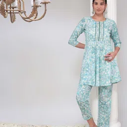 Bani Women Floral Printed Round Neck A-Line Kurta With Trousers-picture-47