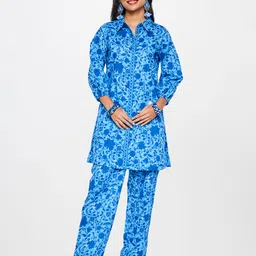 Global Desi Floral Printed Pure Cotton Longline Shirt & Trouser Co-ords Set-picture-39
