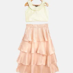 Readiprint Fashions Peach-Coloured & Cream-Coloured Ready to Wear Lehenga with Blouse-0