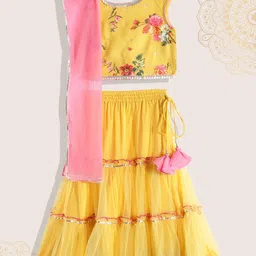 Biba Girls Yellow & Pink Printed Ready to Wear Lehenga & Blouse With Dupatta-picture-21
