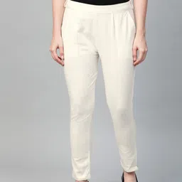 YASH GALLERY Women Off-White Regular Fit Solid Trousers-picture-57