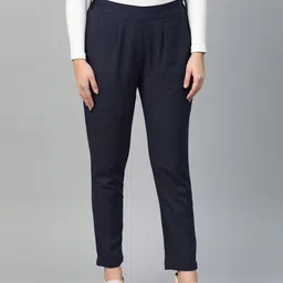 YASH GALLERY Women Navy Blue Regular Fit Solid Trousers-image-88