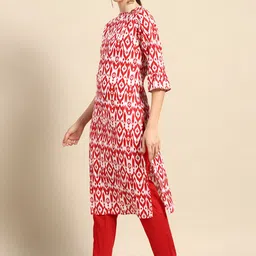 Anouk Women Red & White Ethnic Printed Pure Cotton Kurta with Trousers-5