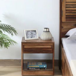 woodsworth from pepperfry Halden Sheesham Wood Bedside Table In Scratch Resistant Rustic Teak Finish With Drawer-picture-16