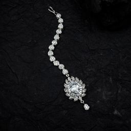 StileAdda Voylla Silve-Plated White AD Stone-Studded Maang Tikka-picture-33