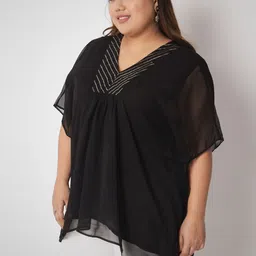 studio rasa Plus Size Georgette Sequin Embroidered Yoke Kaftan Kurti image 4