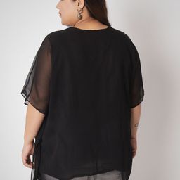studio rasa Plus Size Georgette Sequin Embroidered Yoke Kaftan Kurti image 5