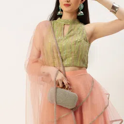 Ethnovog Embellished Sequinned Ready to Wear Lehenga & Blouse With Dupatta image 1